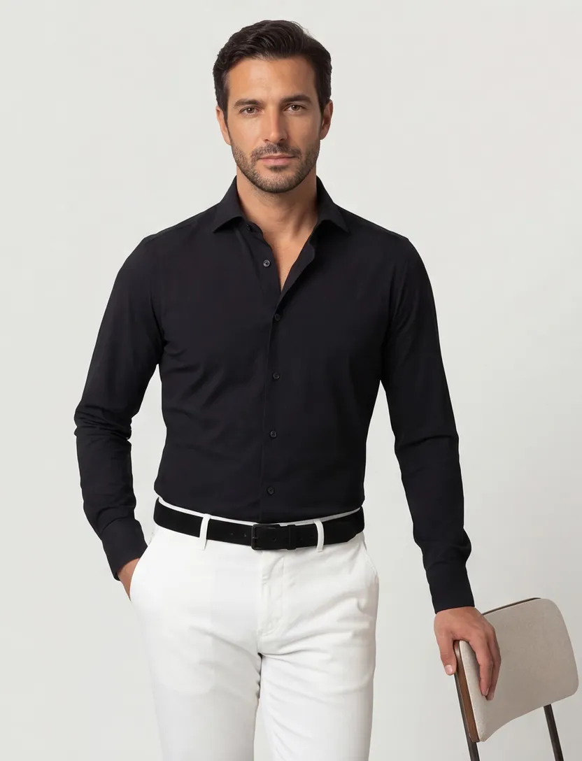 Xacus overhemd zwart evolution fit polyamide active shirt