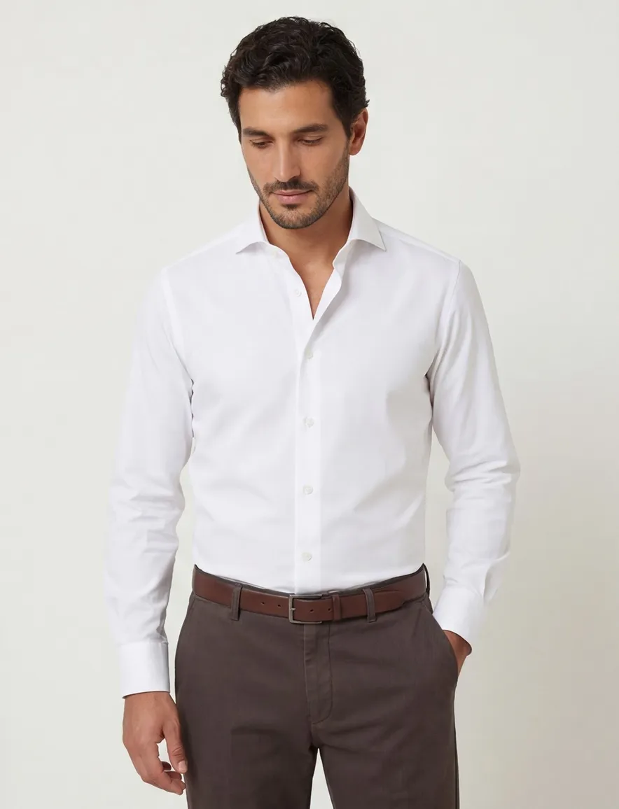 Xacus tailored fit overhemd wit effen