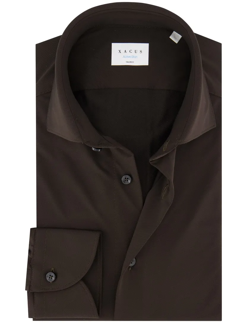 Xacus tailored fit overhemd donkerbruin Active Shirt polyamide