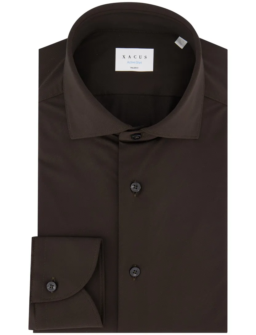Xacus tailored fit overhemd donkerbruin Active Shirt polyamide