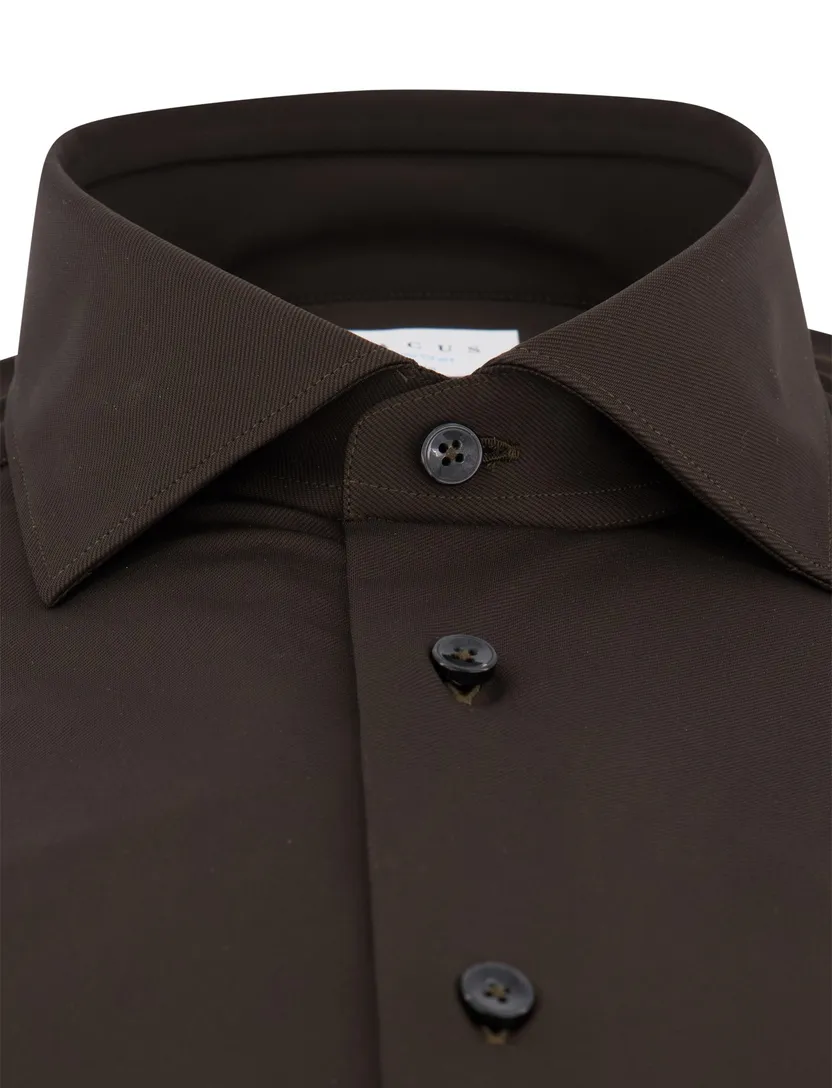 Xacus tailored fit overhemd donkerbruin Active Shirt polyamide