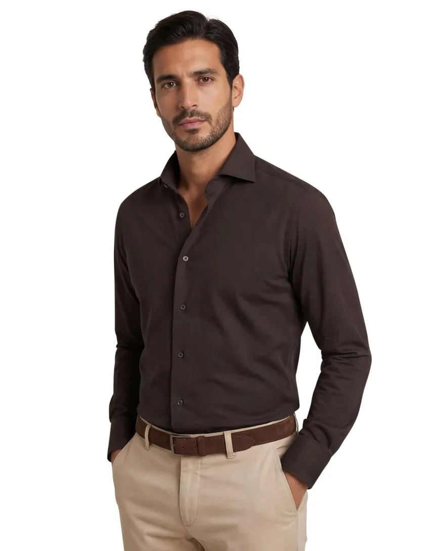 Xacus tailored fit overhemd donkerbruin Active Shirt polyamide