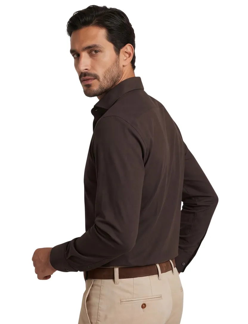 Xacus tailored fit overhemd donkerbruin Active Shirt polyamide