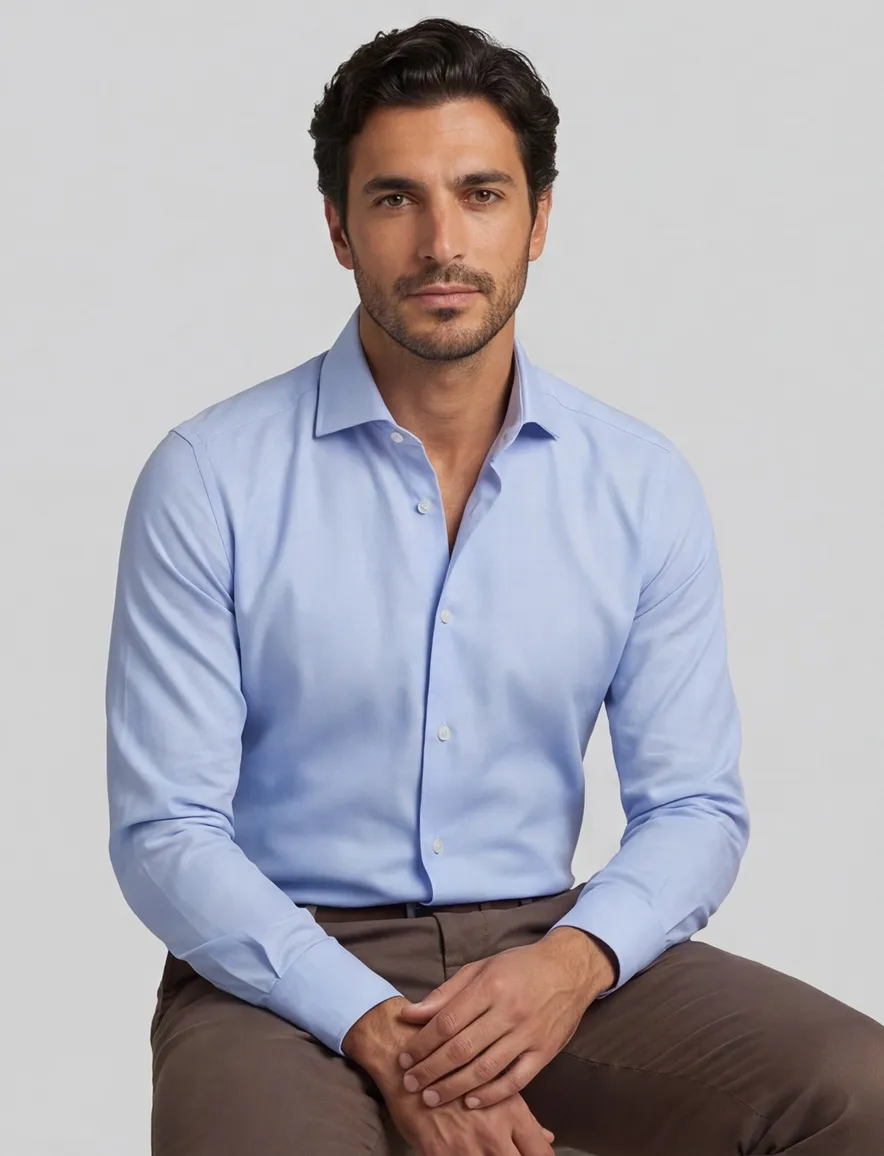Xacus tailored fit overhemd effen lichtblauw Active Shirt