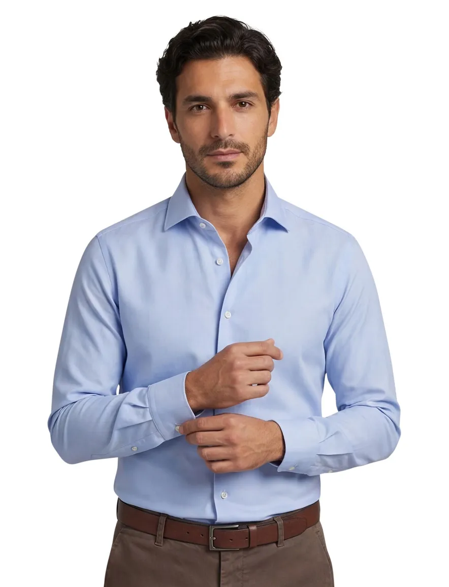 Xacus tailored fit overhemd effen lichtblauw