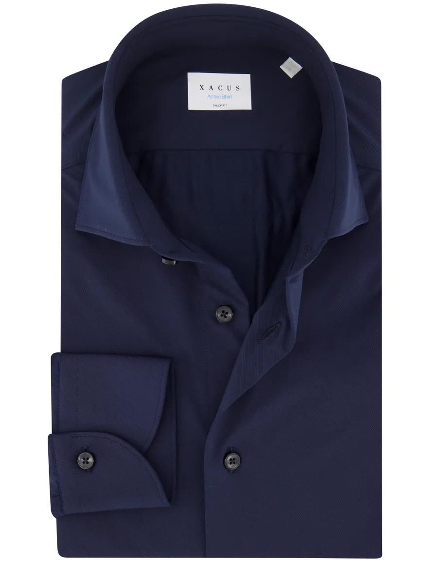 Xacus overhemd donkerblauw effen polyamide active shirt
