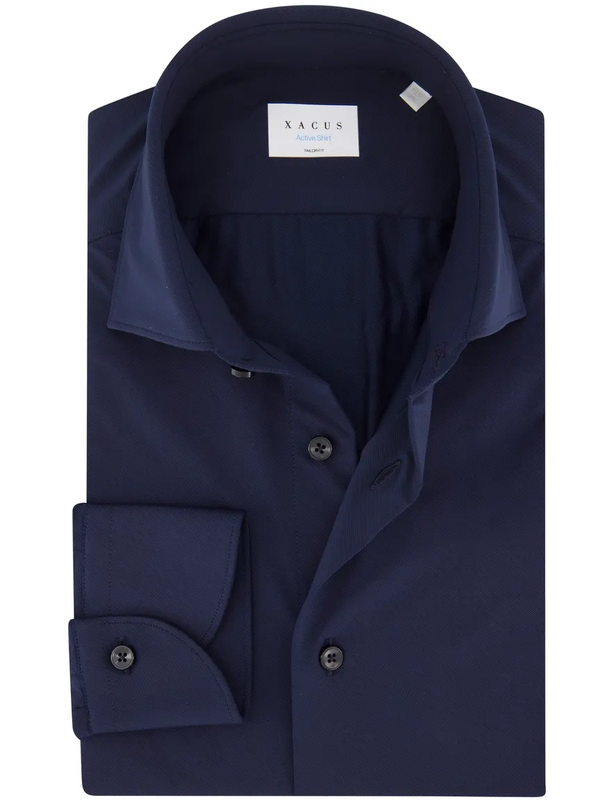 Xacus overhemd donkerblauw effen