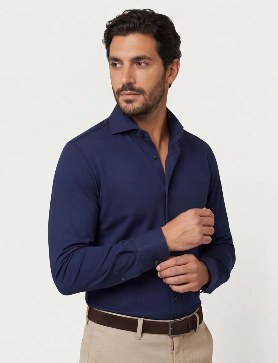 Xacus overhemd donkerblauw effen