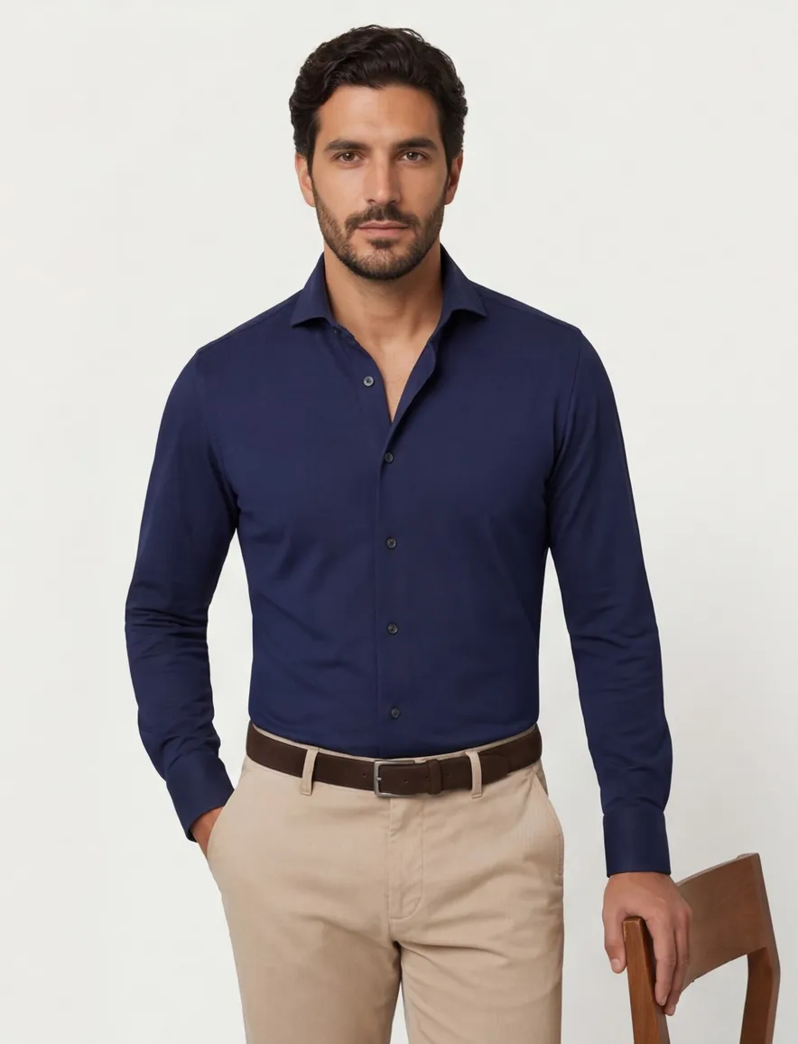 Xacus overhemd donkerblauw effen polyamide active shirt