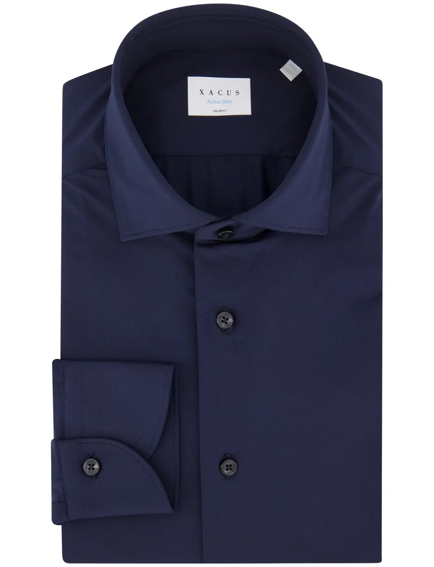 Xacus overhemd donkerblauw effen polyamide active shirt