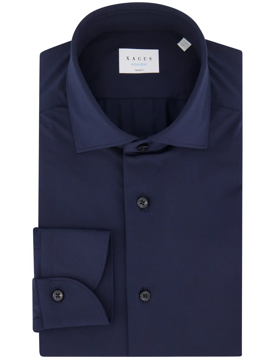 Xacus overhemd donkerblauw effen