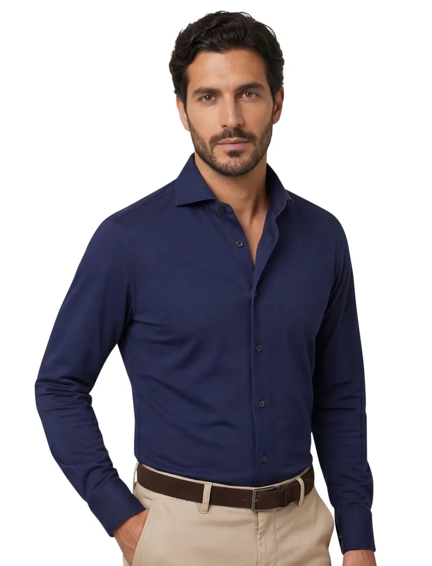 Xacus overhemd donkerblauw effen