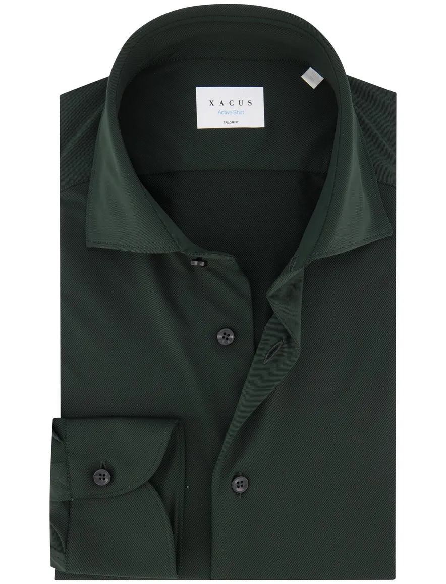 Xacus tailored fit overhemd donkergroen Active Shirt
