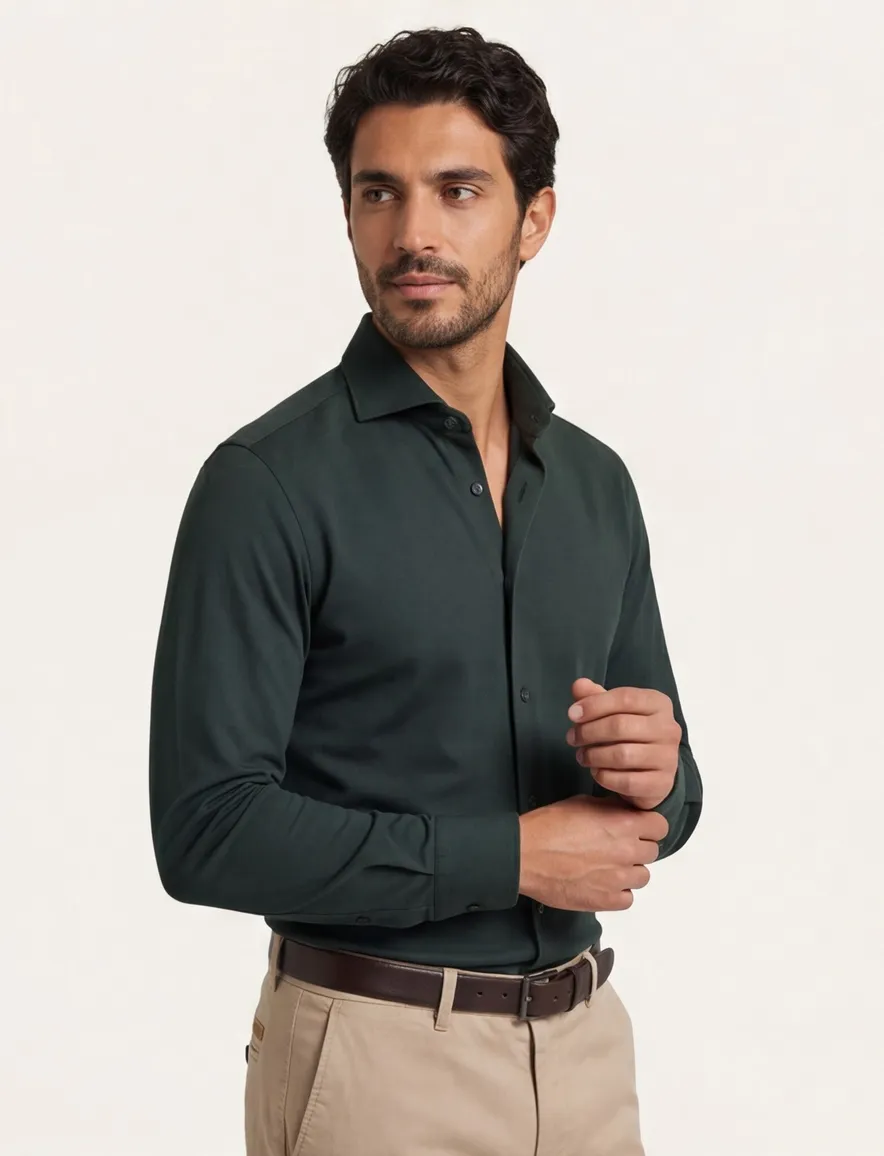 Xacus tailored fit overhemd donkergroen Active Shirt