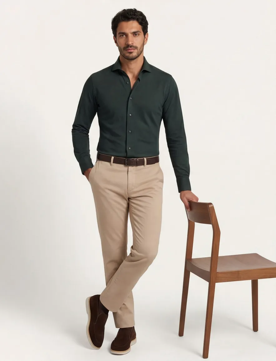 Xacus tailored fit overhemd donkergroen Active Shirt