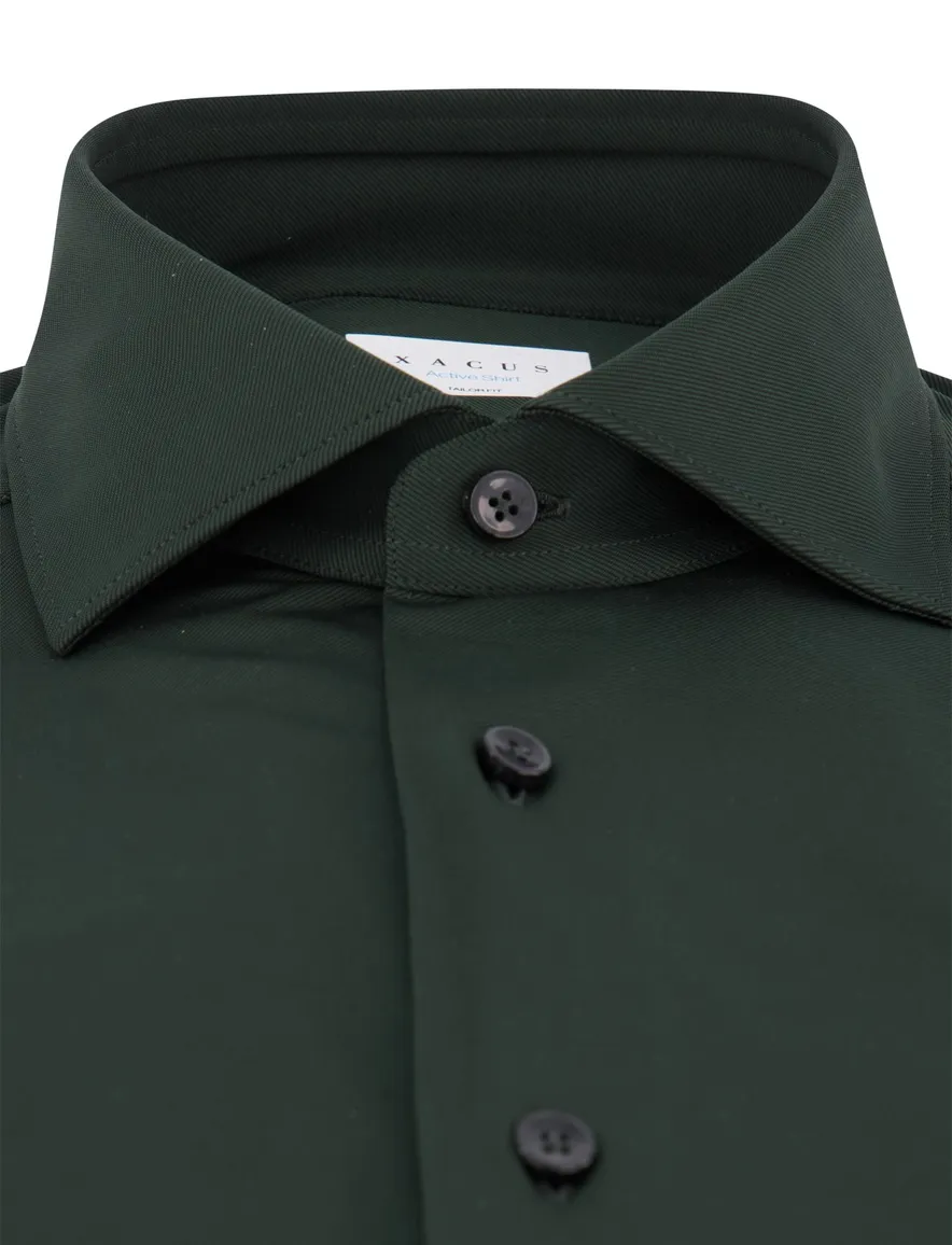 Xacus tailored fit overhemd donkergroen Active Shirt