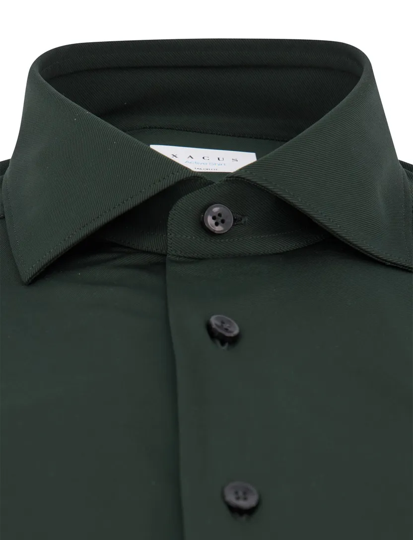 Xacus tailored fit overhemd donkergroen polyester