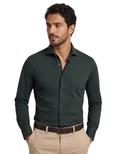 Xacus Xacus tailored fit overhemd donkergroen Active Shirt