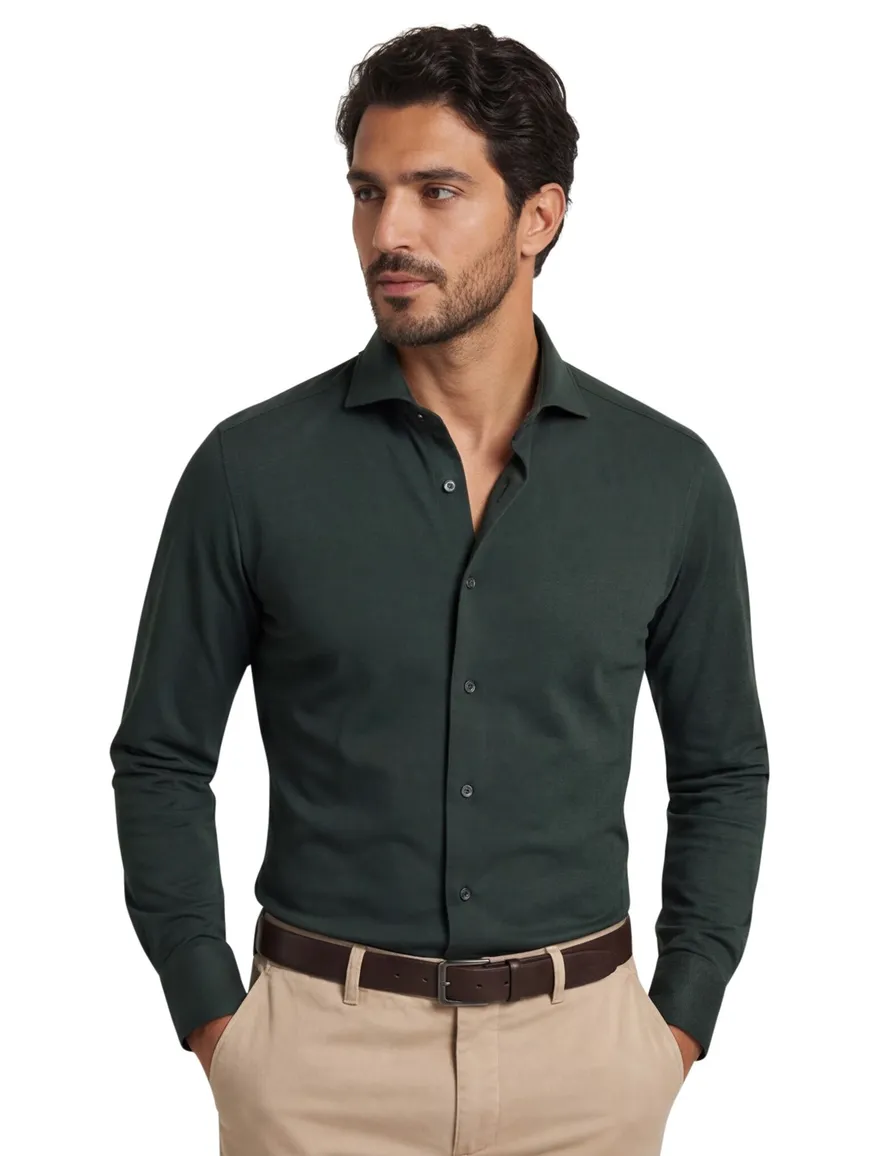 Xacus tailored fit overhemd donkergroen Active Shirt
