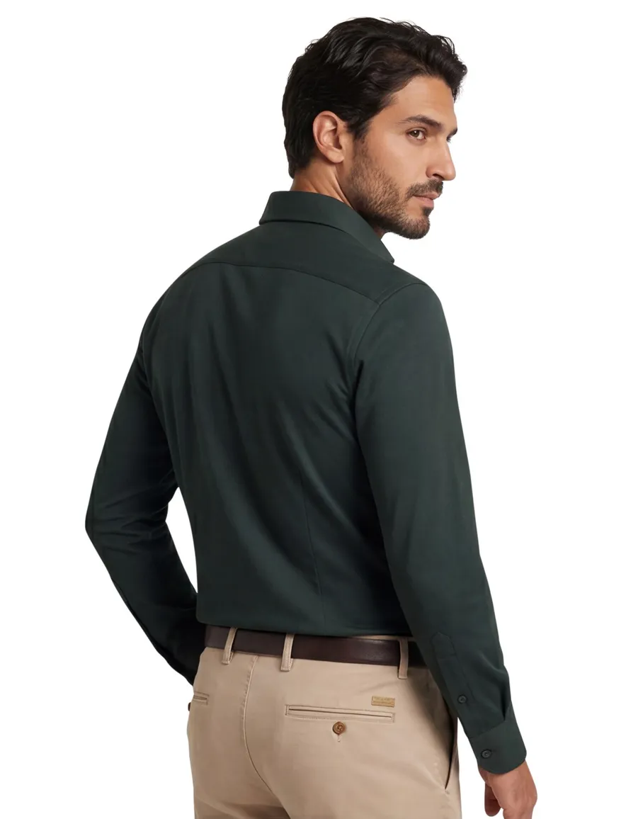 Xacus tailored fit overhemd donkergroen Active Shirt