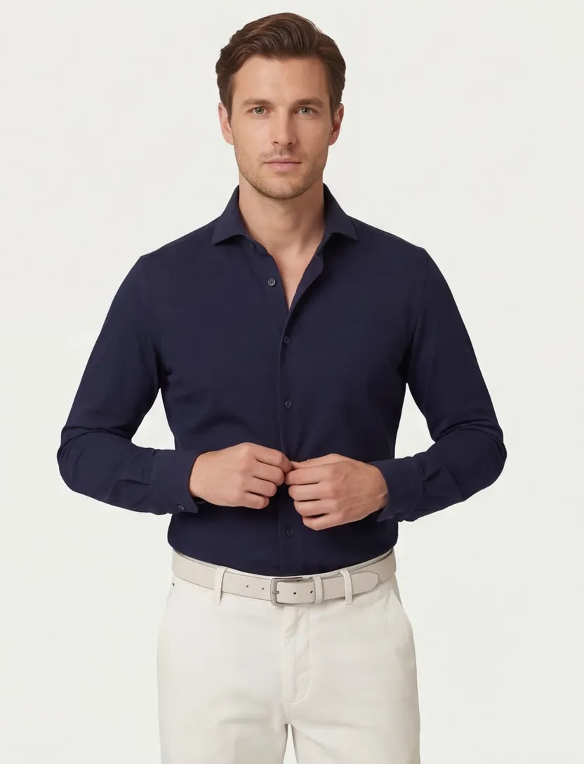 John Miller tailored fit overhemd donkerblauw