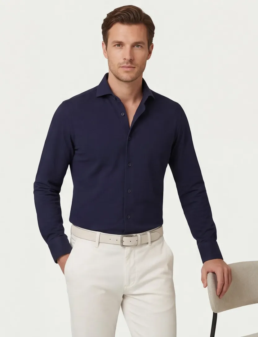 John Miller tailored fit overhemd donkerblauw