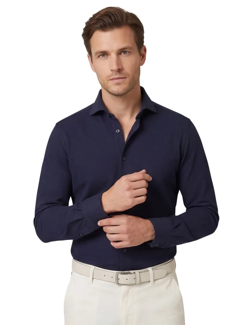 John Miller tailored fit overhemd donkerblauw