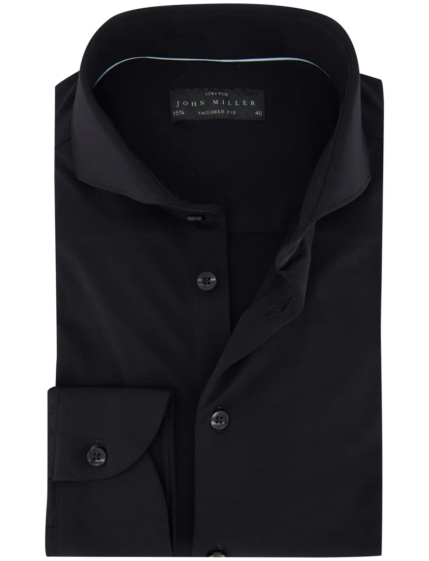 John Miller tailored fit stretch overhemd zwart