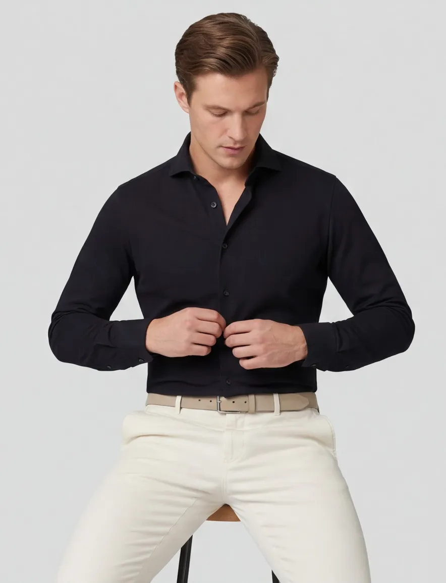 John Miller tailored fit stretch overhemd zwart