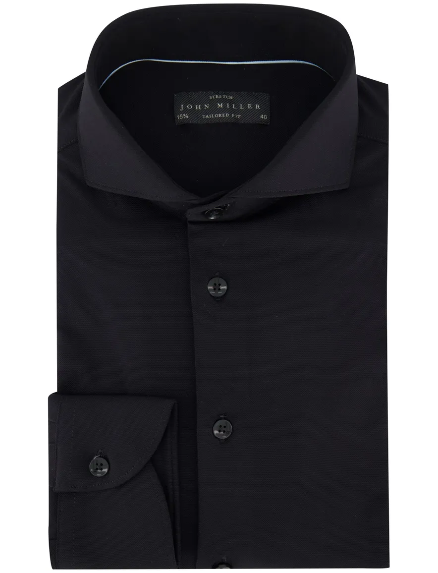 John Miller tailored fit stretch overhemd zwart