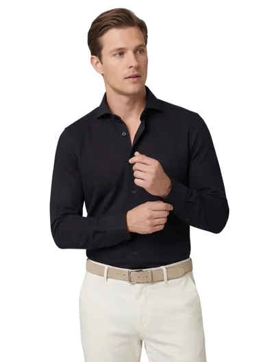 John Miller John Miller tailored fit stretch overhemd zwart