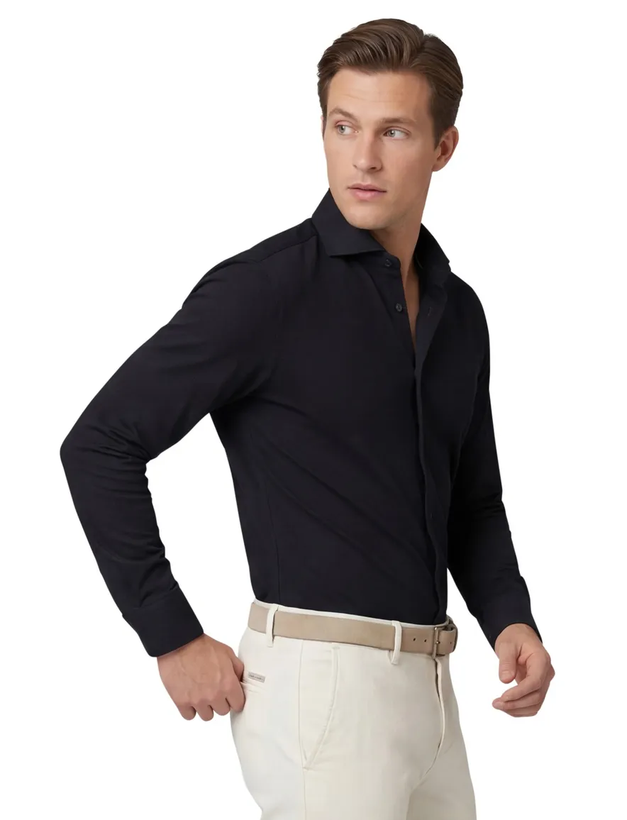 John Miller tailored fit stretch overhemd zwart