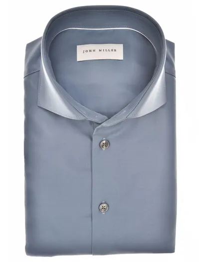 John Miller John Miller overhemd blauw effen katoen