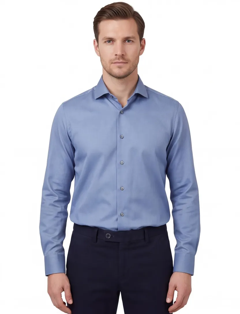 John Miller overhemd blauw effen katoen