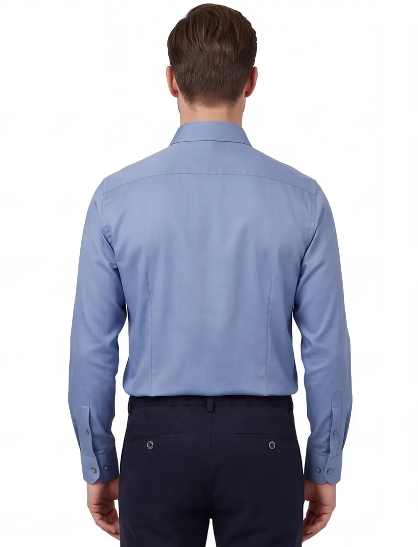 John Miller overhemd blauw effen katoen