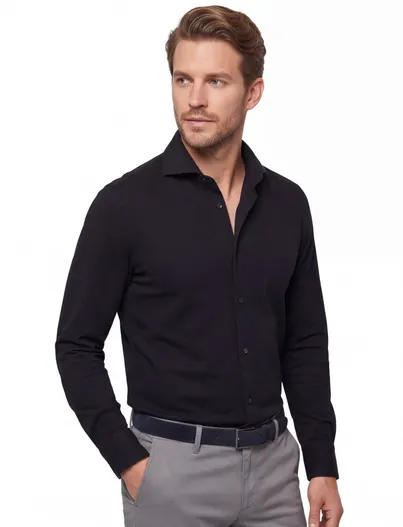 John Miller John Miller overhemd effen zwart ml 7