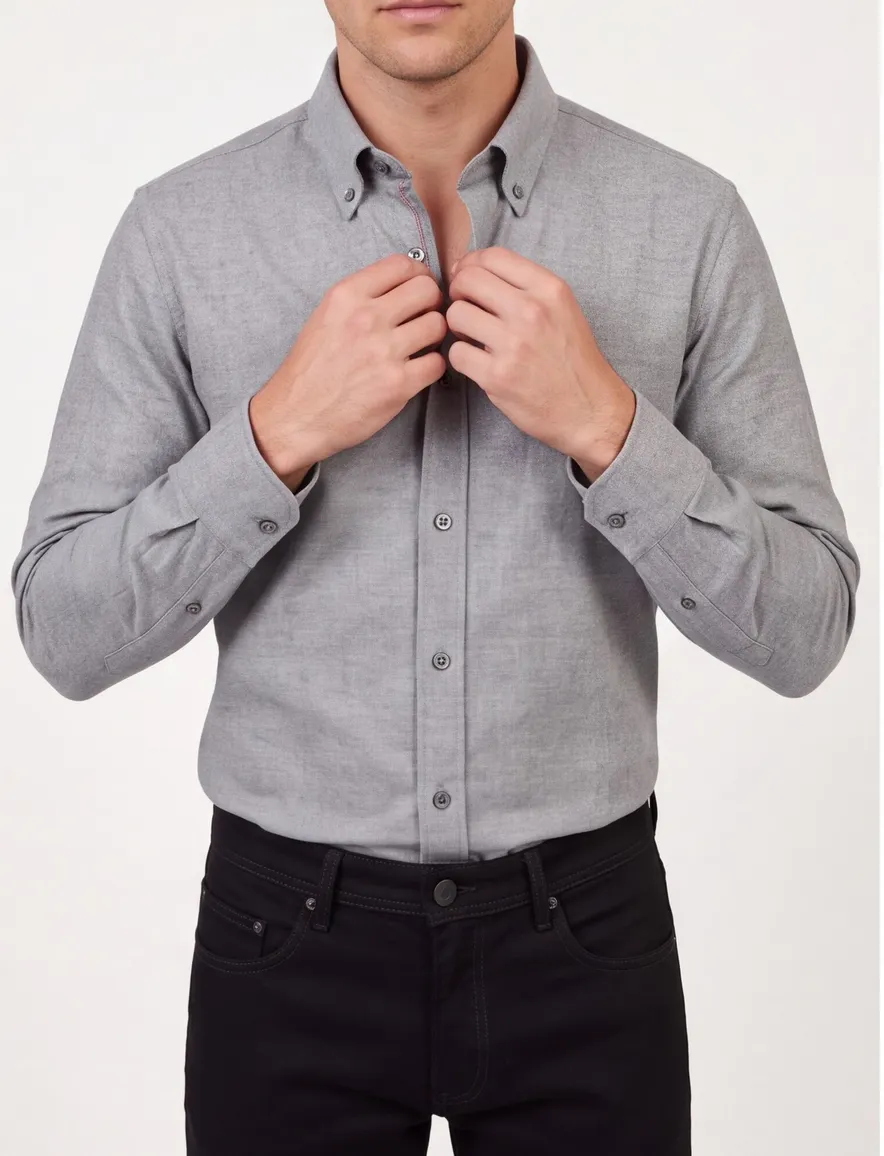 John Miller tailored fit new overhemd mouwlengte-7 grijs