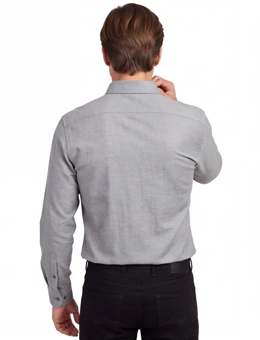 grijs John Miller tailored fit new overhemd mouwlengte-7 flanel