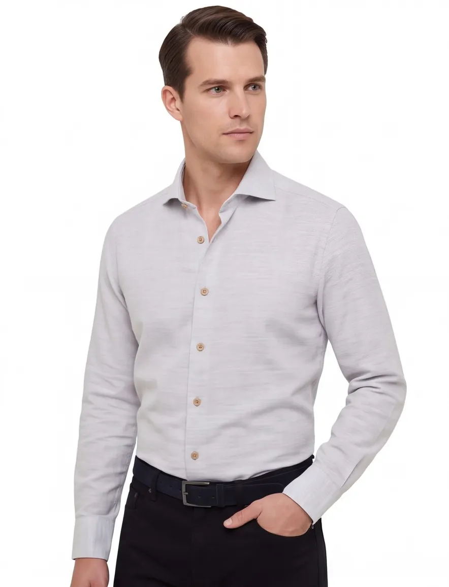 John Miller overhemd lichtgrijs tailored fit