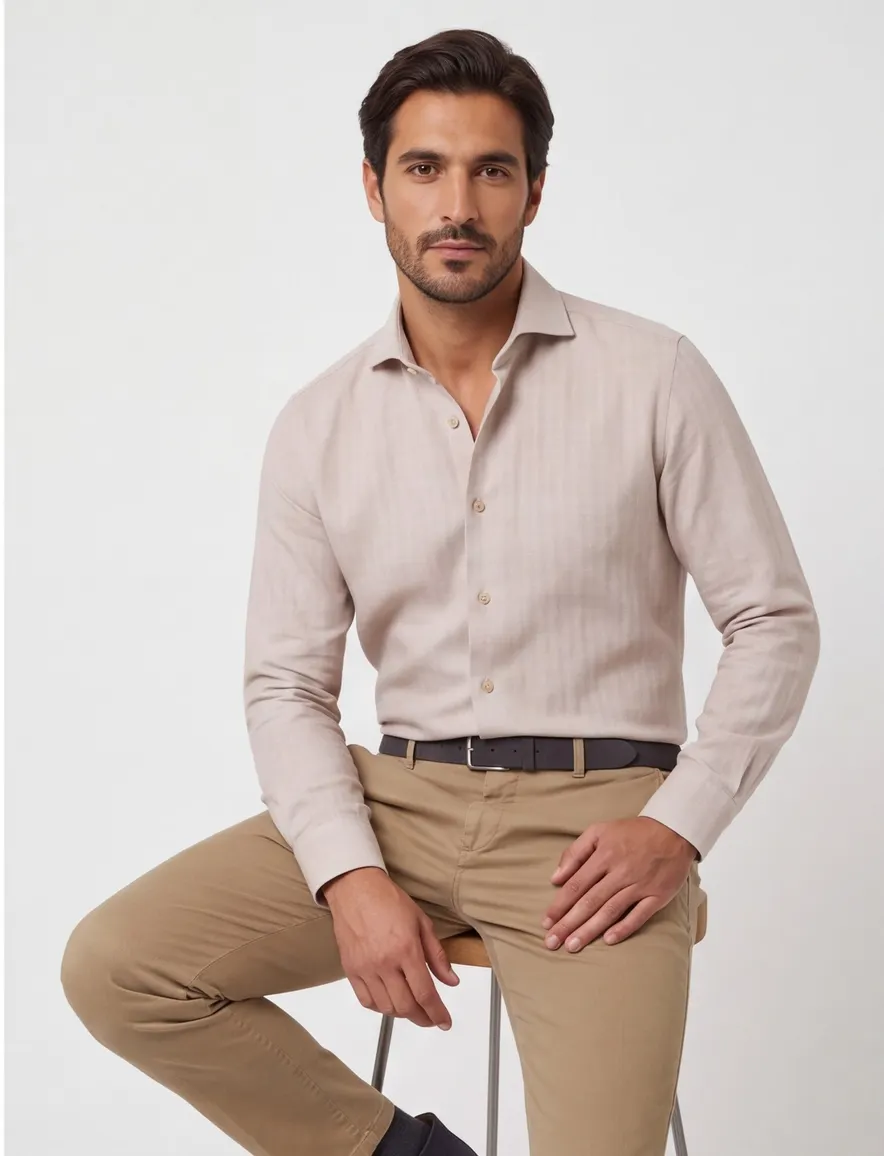 overhemd mouwlengte 7 bruin John Miller Tailored Fit
