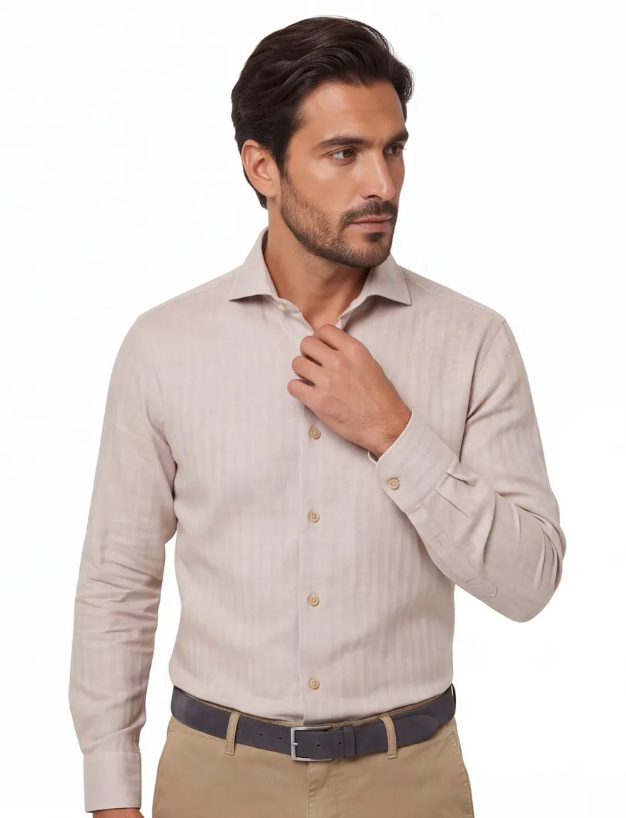 overhemd mouwlengte 7 bruin John Miller Tailored Fit