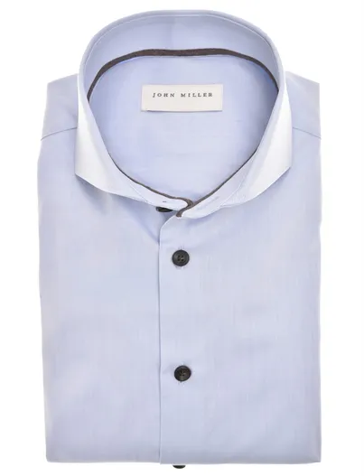 John Miller lichtblauw John Miller tailored fit new overhemd mouwlengte-7
