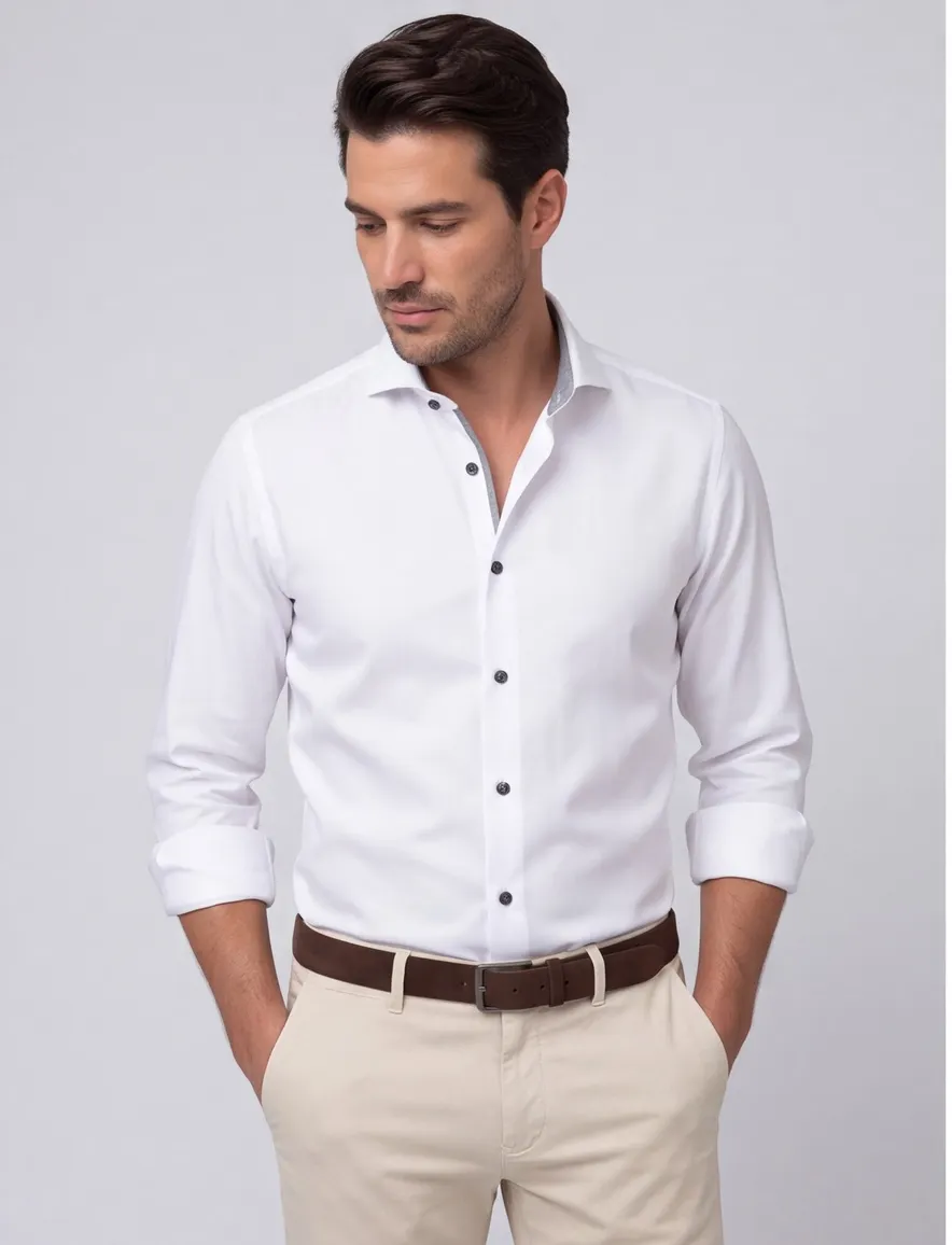 John Miller tailored fit new overhemd mouwlengte-7 spierwit
