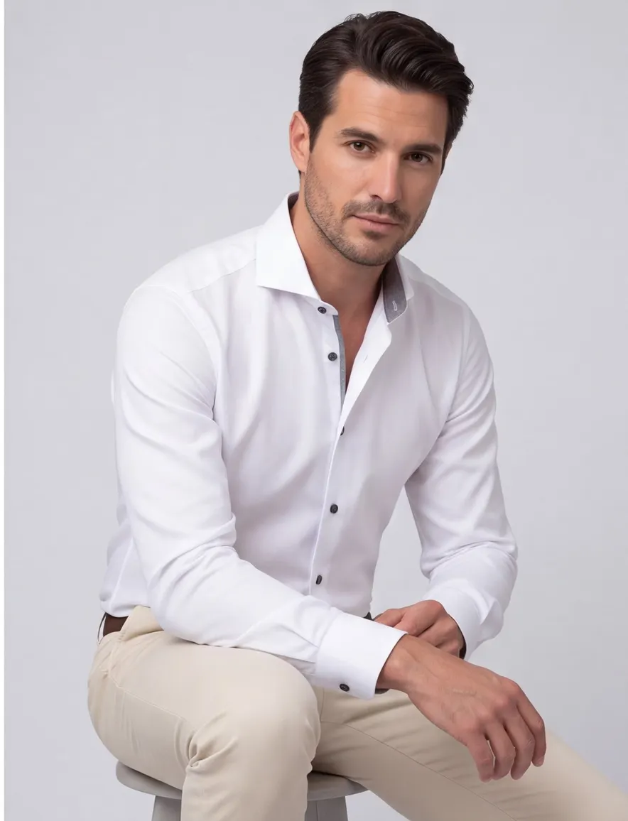John Miller tailored fit new overhemd mouwlengte-7 spierwit