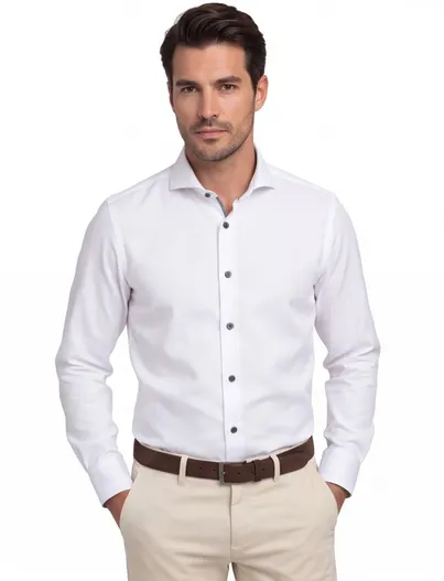 John Miller John Miller tailored fit new overhemd mouwlengte-7 spierwit