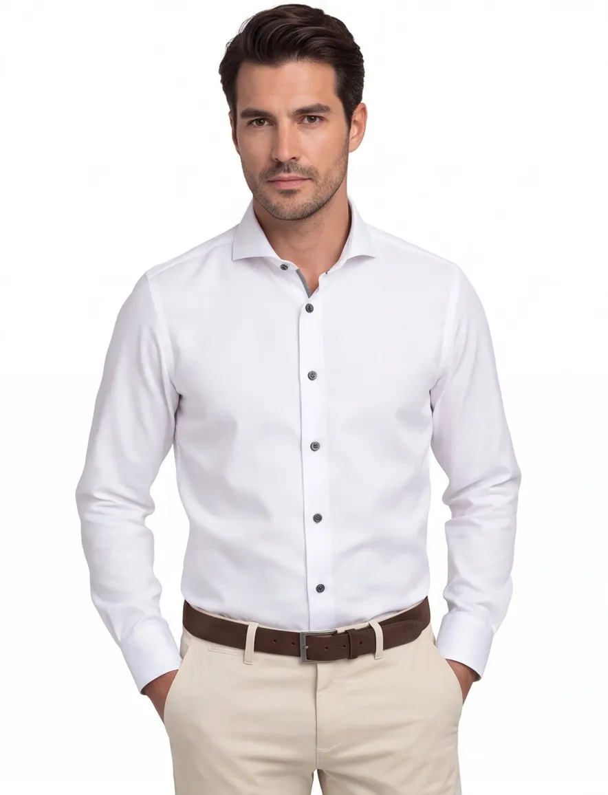 John Miller tailored fit new overhemd mouwlengte-7 spierwit