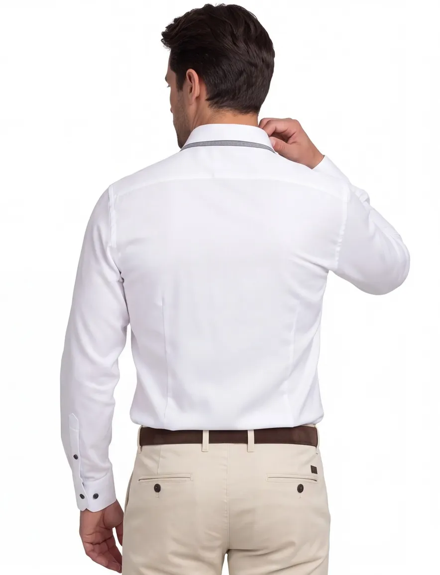 John Miller tailored fit new overhemd mouwlengte-7 spierwit
