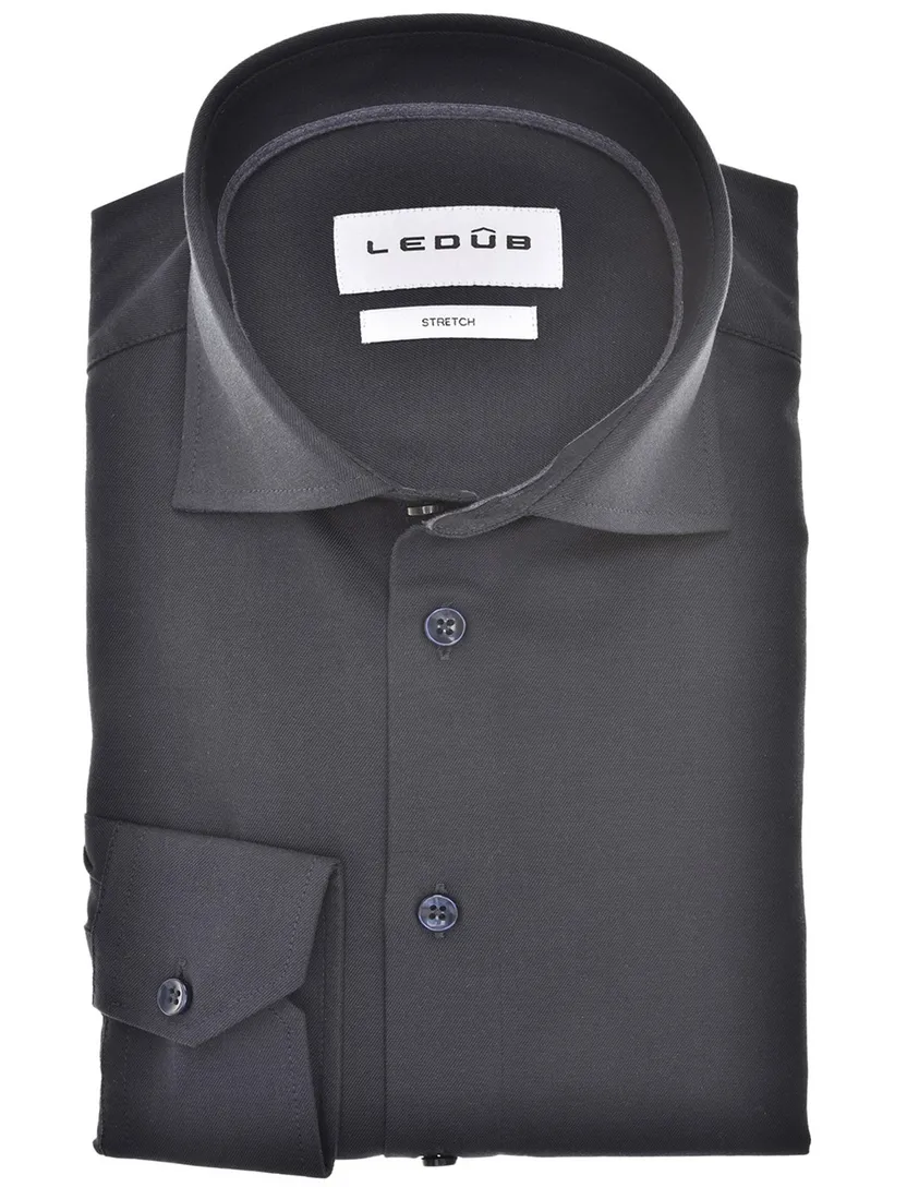 Ledub overhemd donkerblauw effen wide spread normale fit