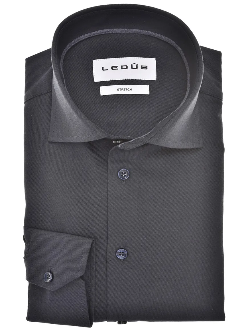 Ledub overhemd effen donkerblauw wide spread