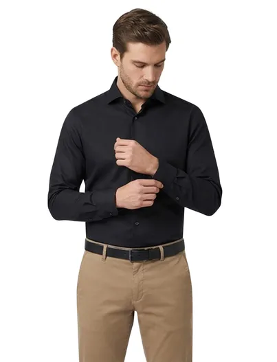 Ledub Ledub overhemd effen donkerblauw wide spread